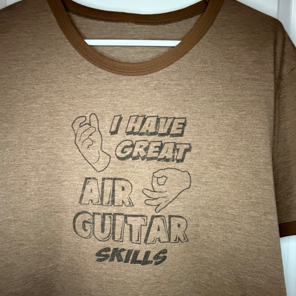 Vintage Y2K "I Have Great‎ Air Guitar Skills" Brown Ringer T-Shirt Sz Mens Large